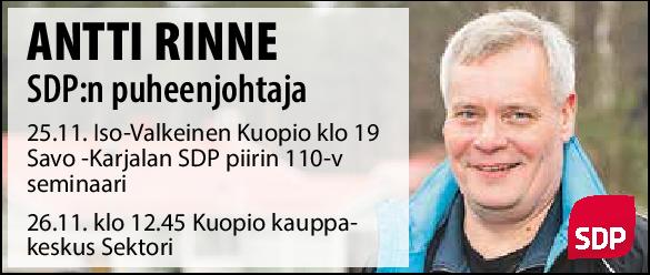 Puheenjohtaja Antti Rinne Kuopiossa 25.-26.11.